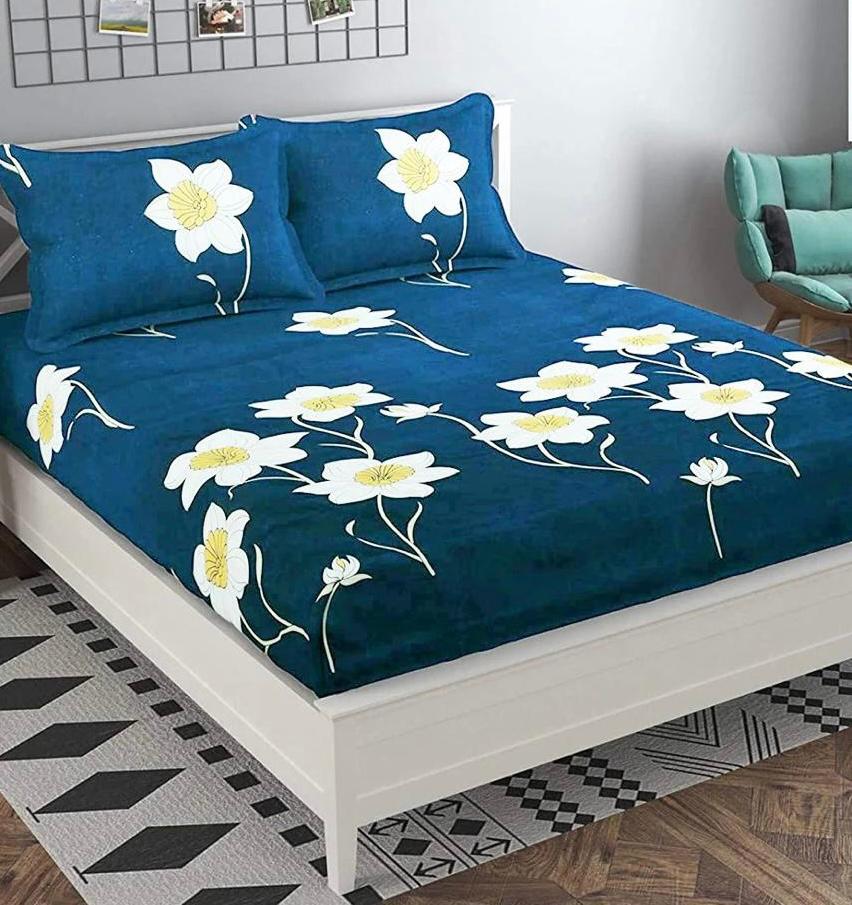 Cotton designer elastic fitted bedsheet with 2 pillow cover