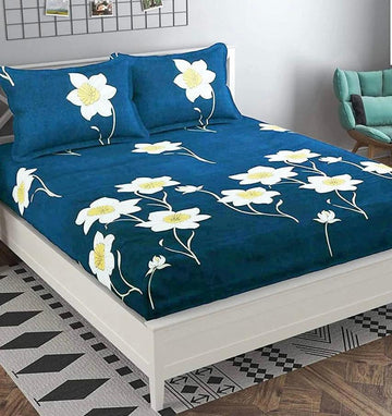 Cotton designer elastic fitted bedsheet with 2 pillow cover