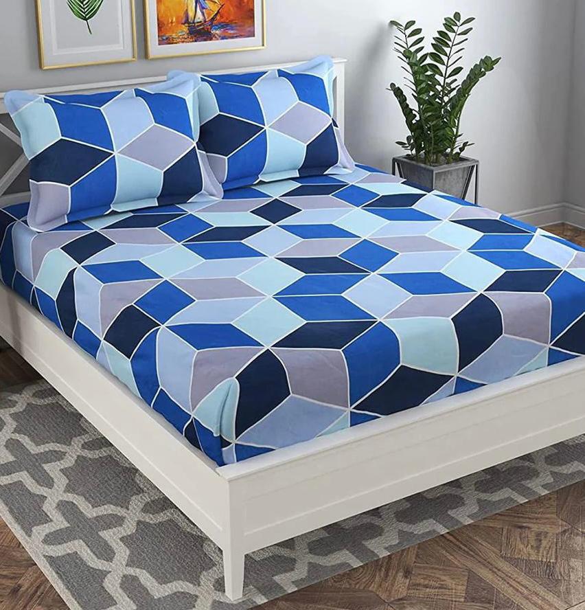 Cotton designer elastic fitted bedsheet with 2 pillow cover