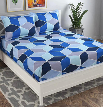 Cotton designer elastic fitted bedsheet with 2 pillow cover