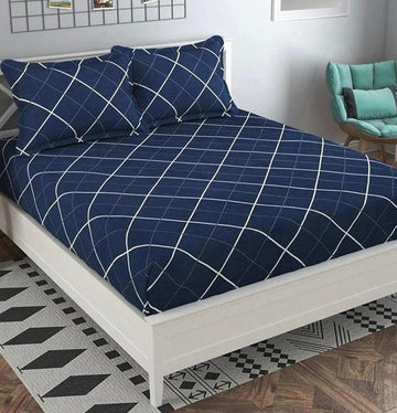 Cotton designer elastic fitted bedsheet with 2 pillow cover