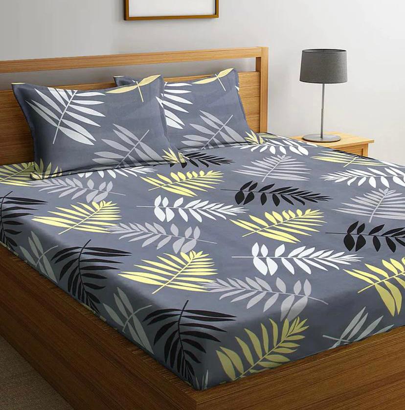 Cotton designer elastic fitted bedsheet with 2 pillow cover