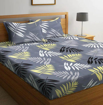 Cotton designer elastic fitted bedsheet with 2 pillow cover