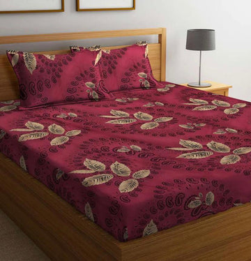 Cotton designer elastic fitted bedsheet with 2 pillow cover