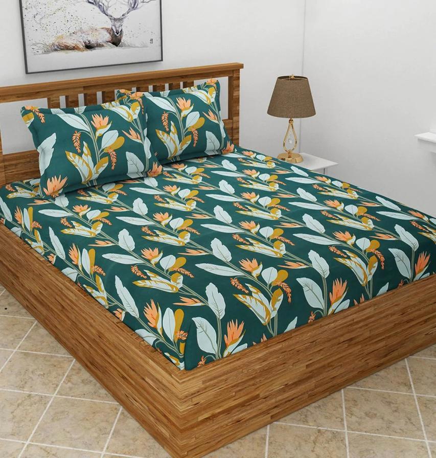 Cotton designer elastic fitted bedsheet with 2 pillow cover