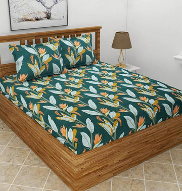 Cotton designer elastic fitted bedsheet with 2 pillow cover