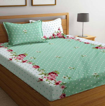 Cotton designer elastic fitted bedsheet with 2 pillow cover