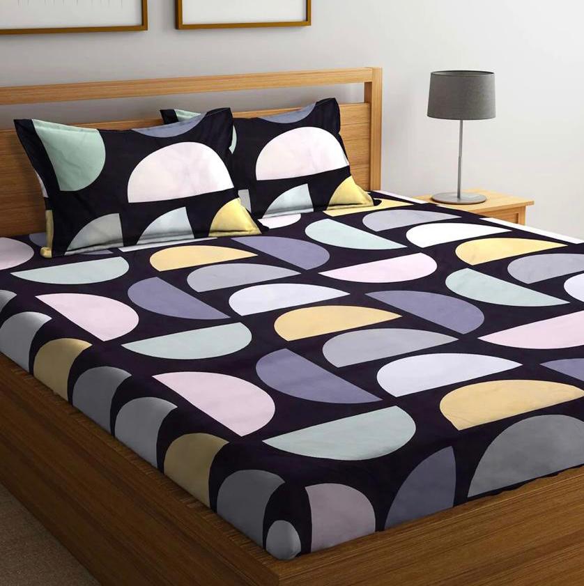 Cotton designer elastic fitted bedsheet with 2 pillow cover