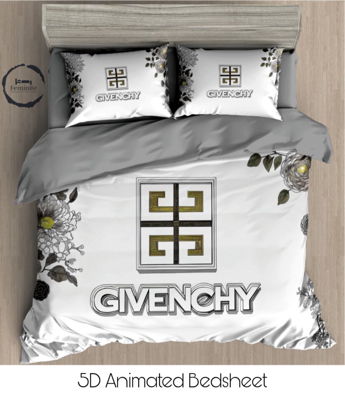 Cotton Satin silk logo branding designer bedsheet with 2 pillow cover