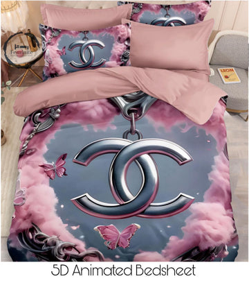 Cotton Satin silk logo branding designer bedsheet with 2 pillow cover