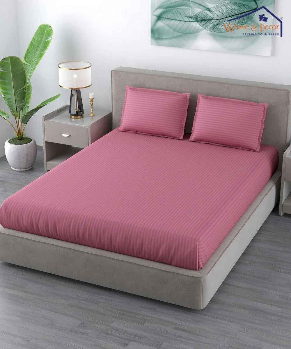 Cotton Satin Stripe Plain solid colors elastic fitted bedsheet with 2 pillow cover