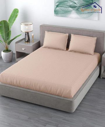 Cotton Satin Stripe Plain solid colors elastic fitted bedsheet with 2 pillow cover