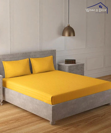 Cotton Satin Stripe Plain solid colors elastic fitted bedsheet with 2 pillow cover