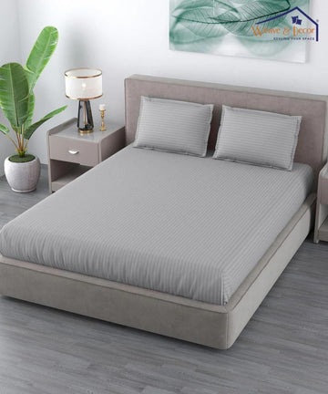 Cotton Satin Stripe Plain solid colors elastic fitted bedsheet with 2 pillow cover