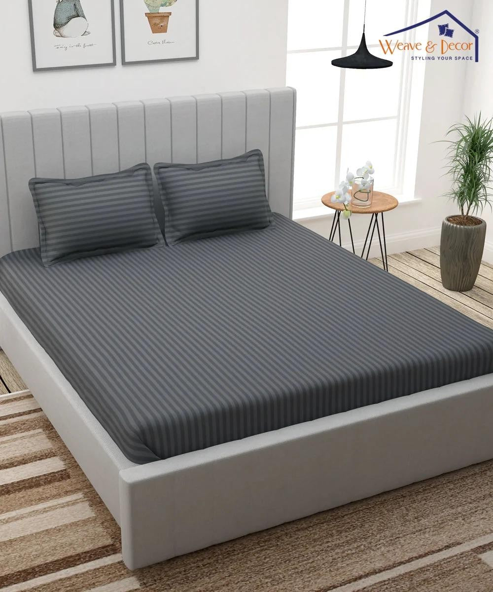 Cotton Satin Stripe Plain solid colors elastic fitted bedsheet with 2 pillow cover