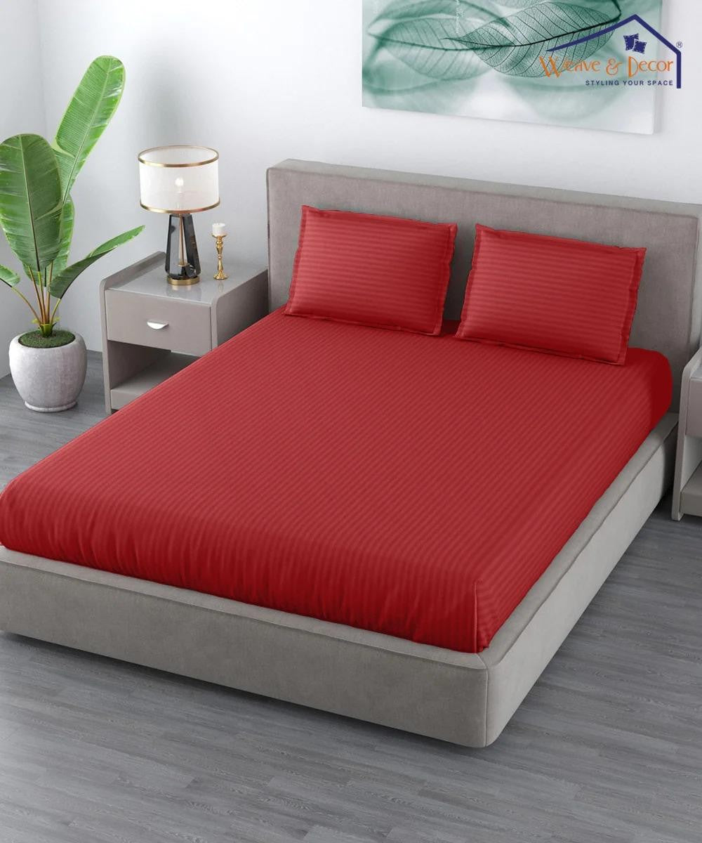 Cotton Satin Stripe Plain solid colors elastic fitted bedsheet with 2 pillow cover