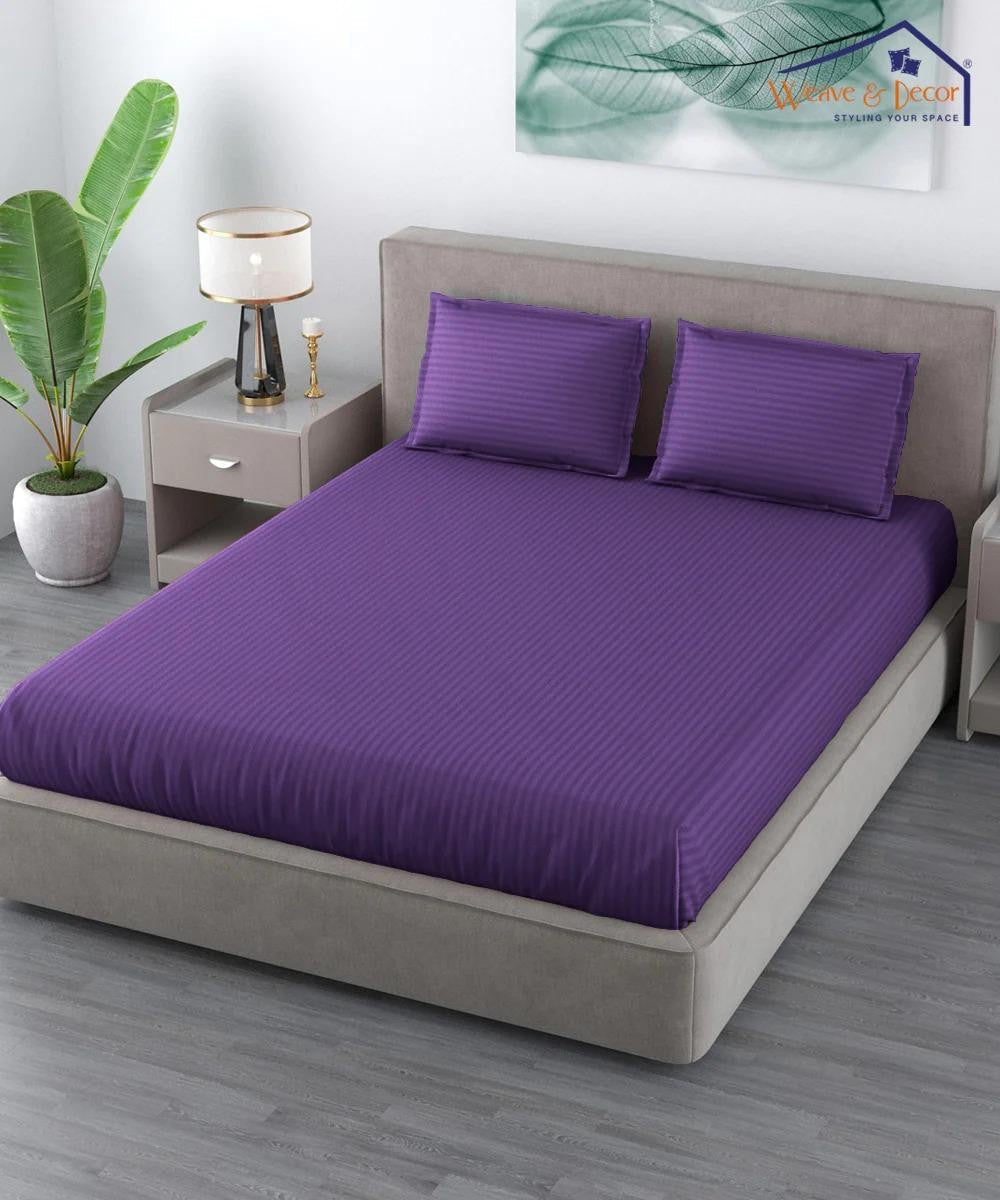 Cotton Satin Stripe Plain solid colors elastic fitted bedsheet with 2 pillow cover