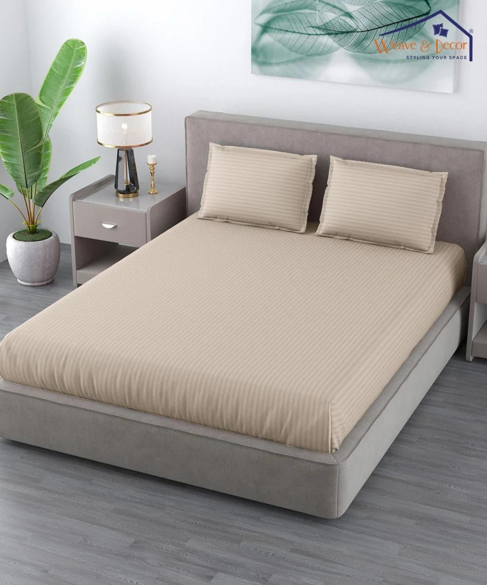 Cotton Satin Stripe Plain solid colors elastic fitted bedsheet with 2 pillow cover