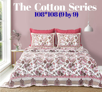 Cotton designer king size bedsheet with 2 pillow cover