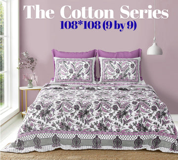 Cotton designer king size bedsheet with 2 pillow cover