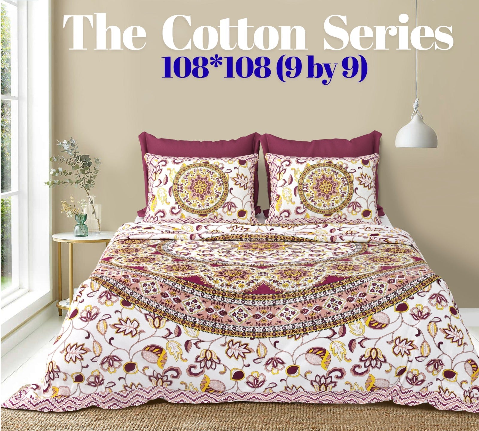 Cotton designer king size bedsheet with 2 pillow cover