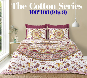 Cotton designer king size bedsheet with 2 pillow cover