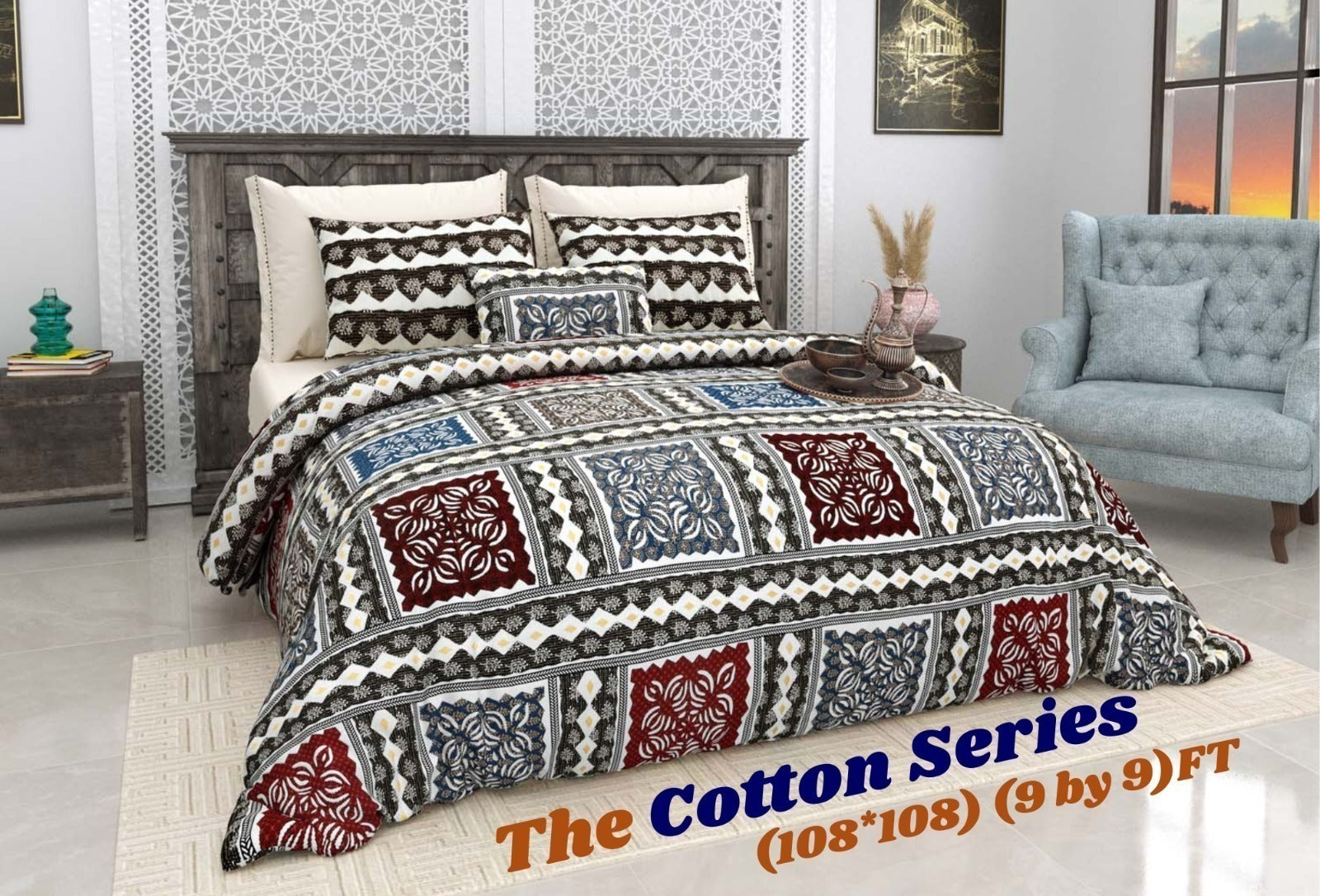 Cotton designer king size bedsheet with 2 pillow cover