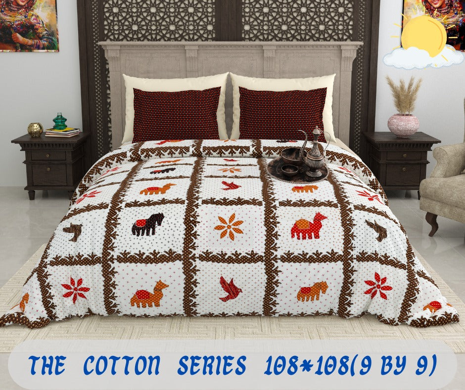 Cotton designer king size bedsheet with 2 pillow cover