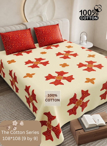 Cotton designer king size bedsheet with 2 pillow cover