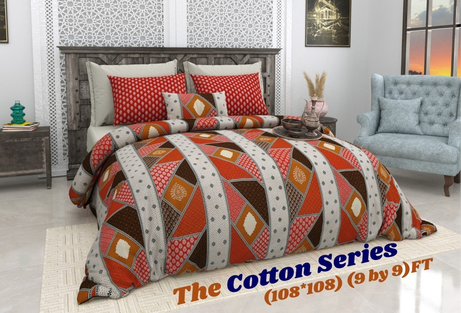 Cotton designer king size bedsheet with 2 pillow cover