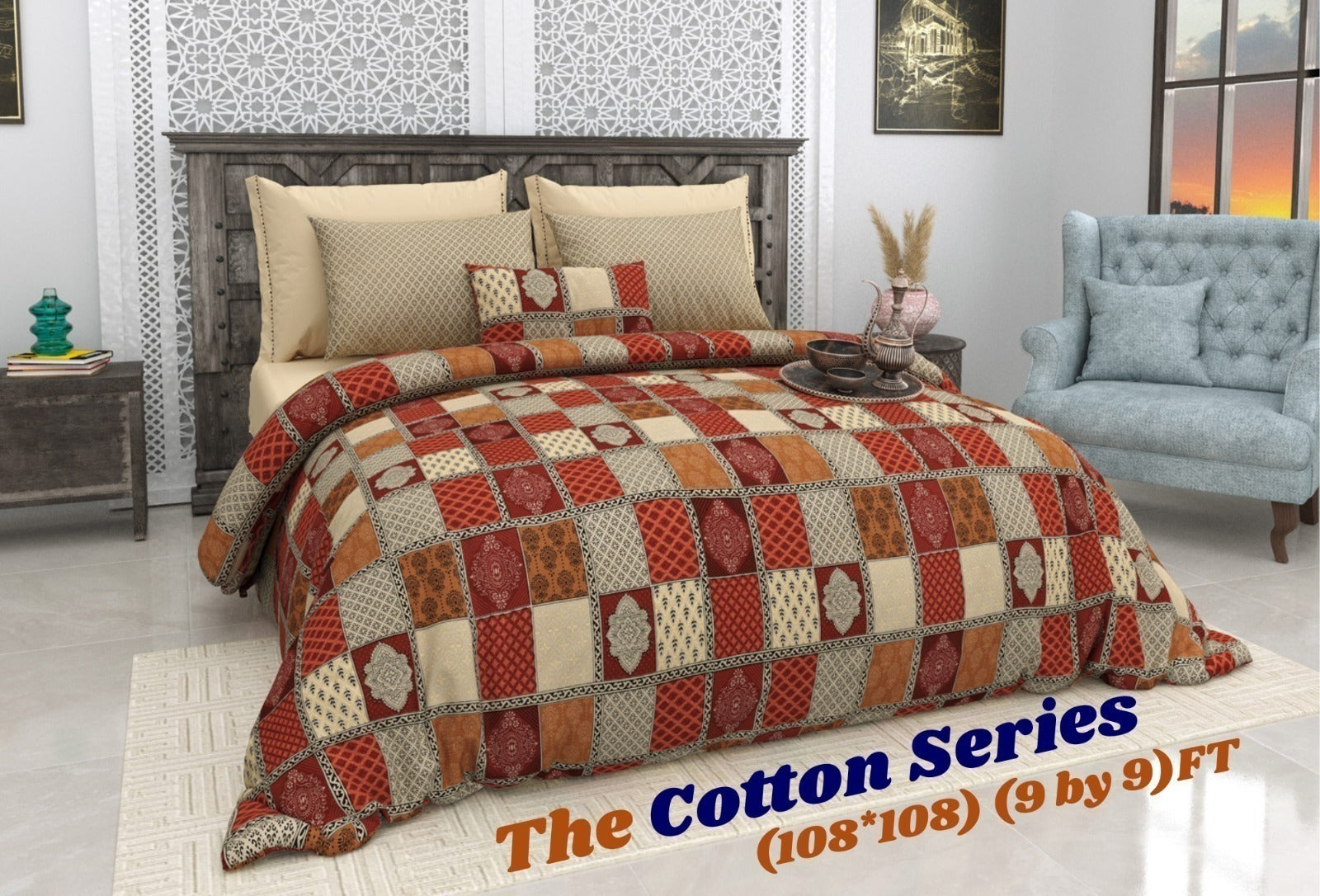 Cotton designer king size bedsheet with 2 pillow cover