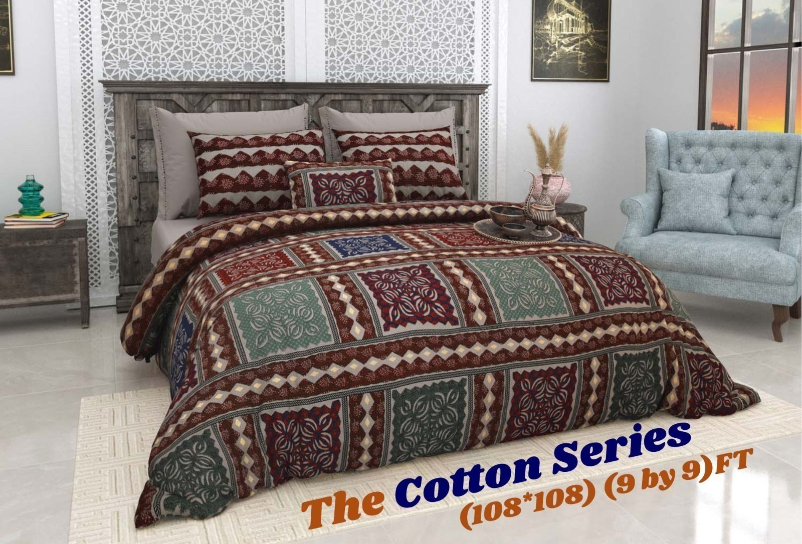 Cotton designer king size bedsheet with 2 pillow cover