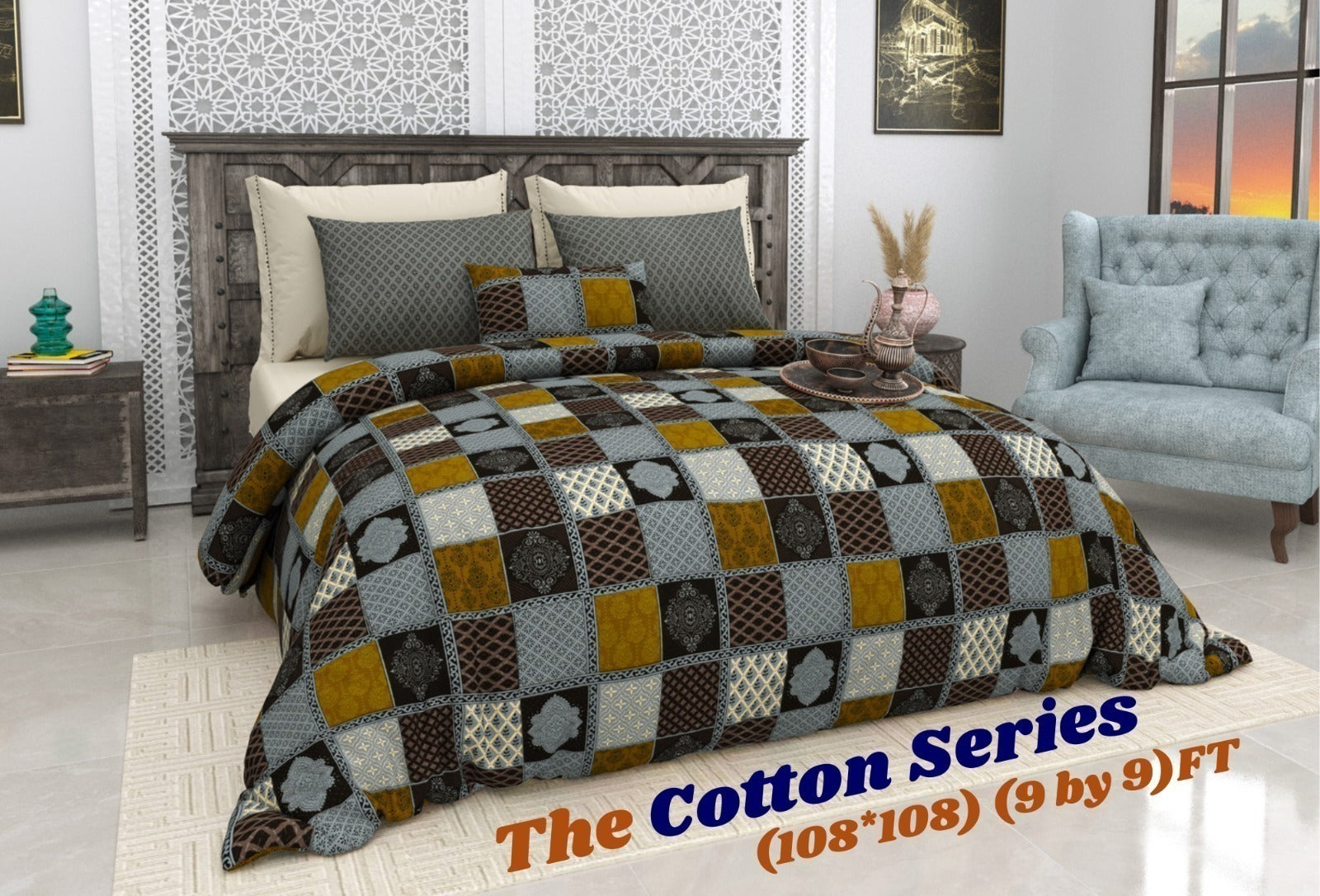 Cotton designer king size bedsheet with 2 pillow cover