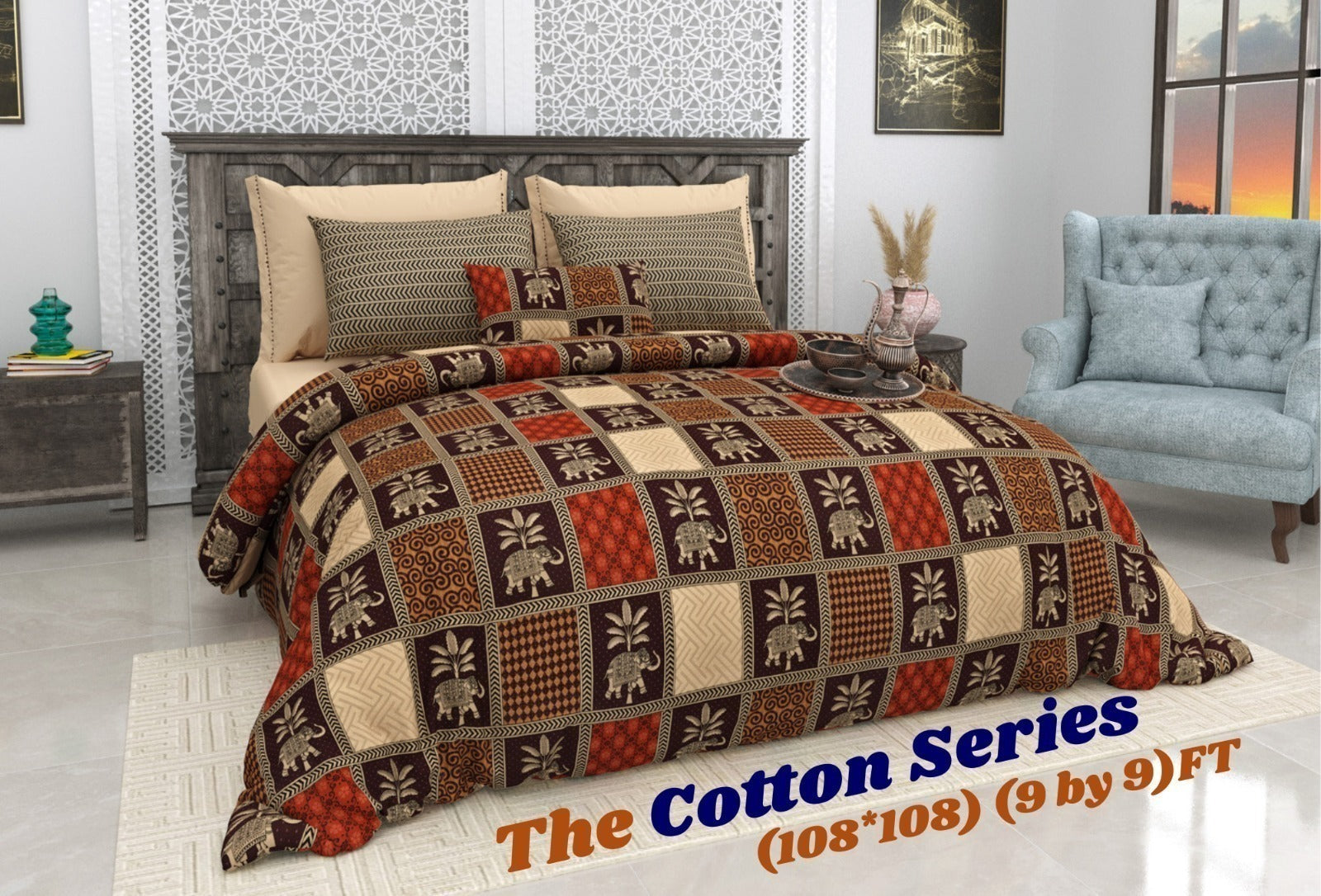Cotton designer king size bedsheet with 2 pillow cover