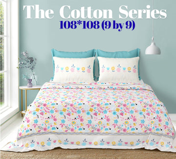Cotton designer king size bedsheet with 2 pillow cover