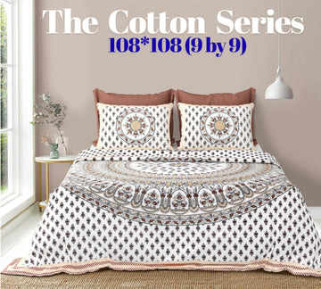 Cotton designer king size bedsheet with 2 pillow cover