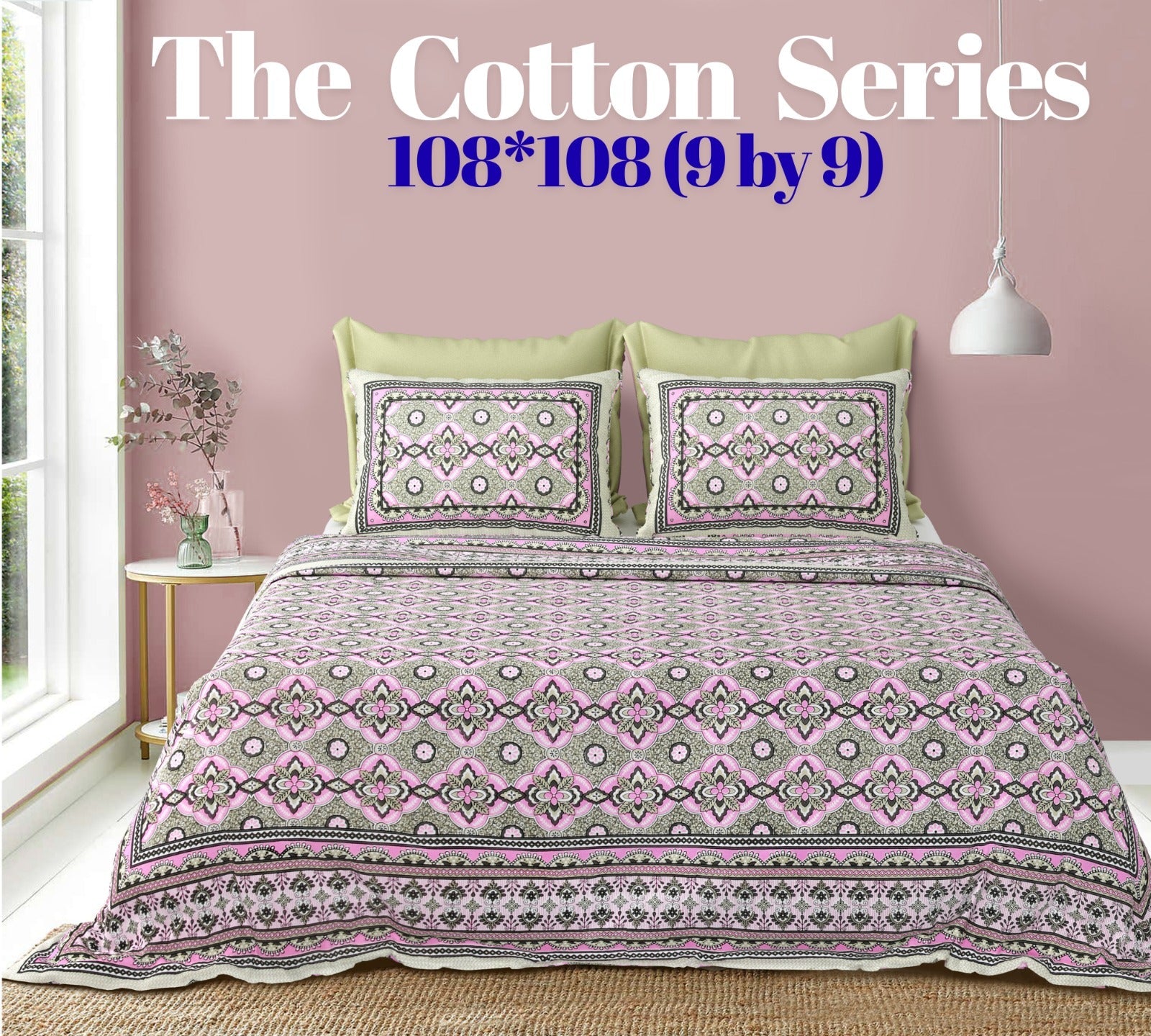 Cotton designer king size bedsheet with 2 pillow cover
