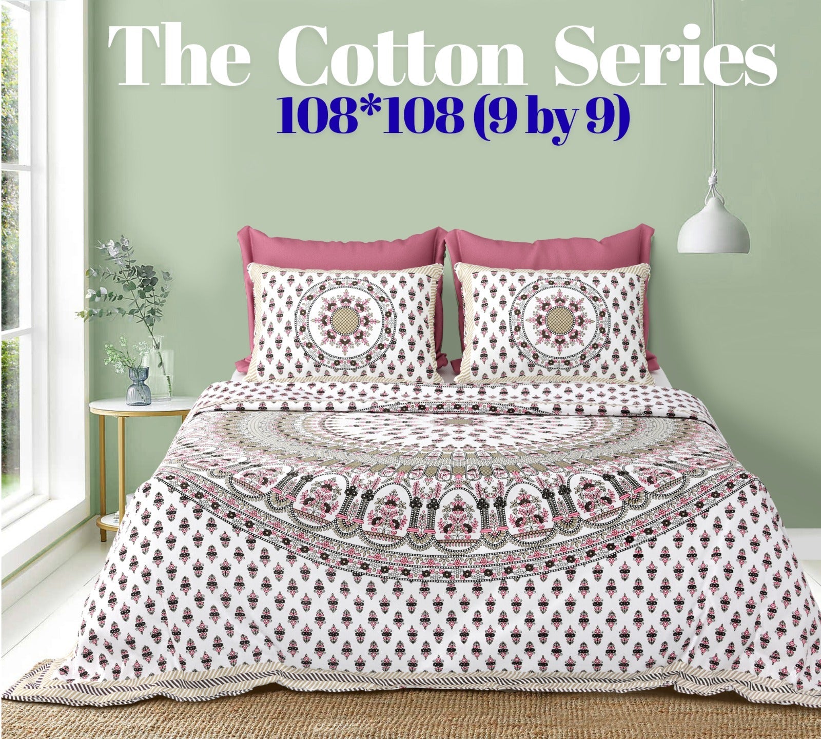 Cotton designer king size bedsheet with 2 pillow cover