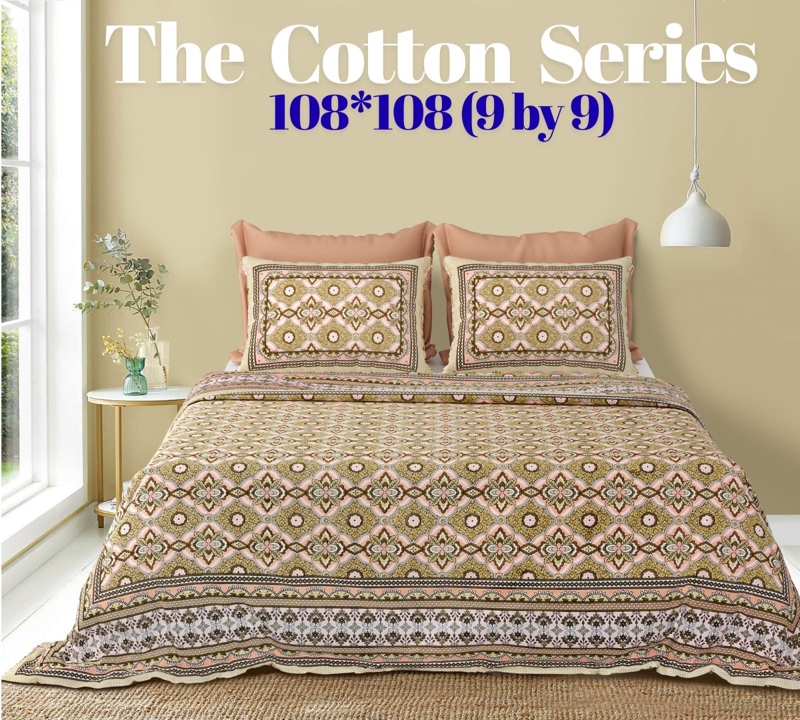 Cotton designer king size bedsheet with 2 pillow cover