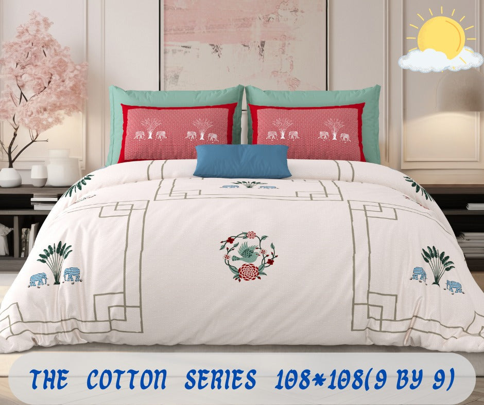 Cotton designer king size bedsheet with 2 pillow cover