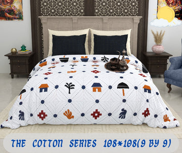 Cotton designer king size bedsheet with 2 pillow cover