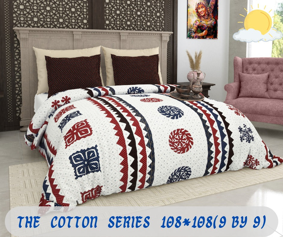Cotton designer king size bedsheet with 2 pillow cover