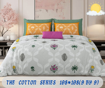 Cotton designer king size bedsheet with 2 pillow cover