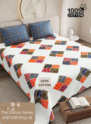 Cotton designer king size bedsheet with 2 pillow cover