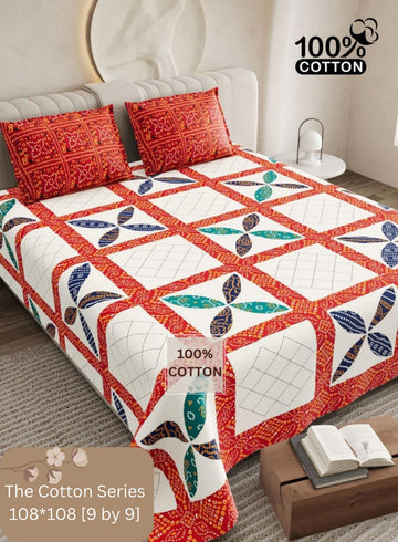 Cotton designer king size bedsheet with 2 pillow cover