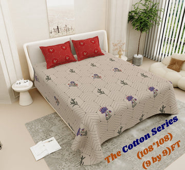 Cotton designer king size bedsheet with 2 pillow cover