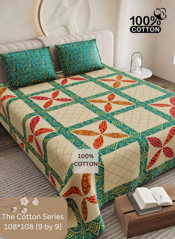 Cotton designer king size bedsheet with 2 pillow cover