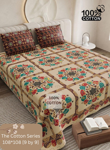 Cotton designer king size bedsheet with 2 pillow cover