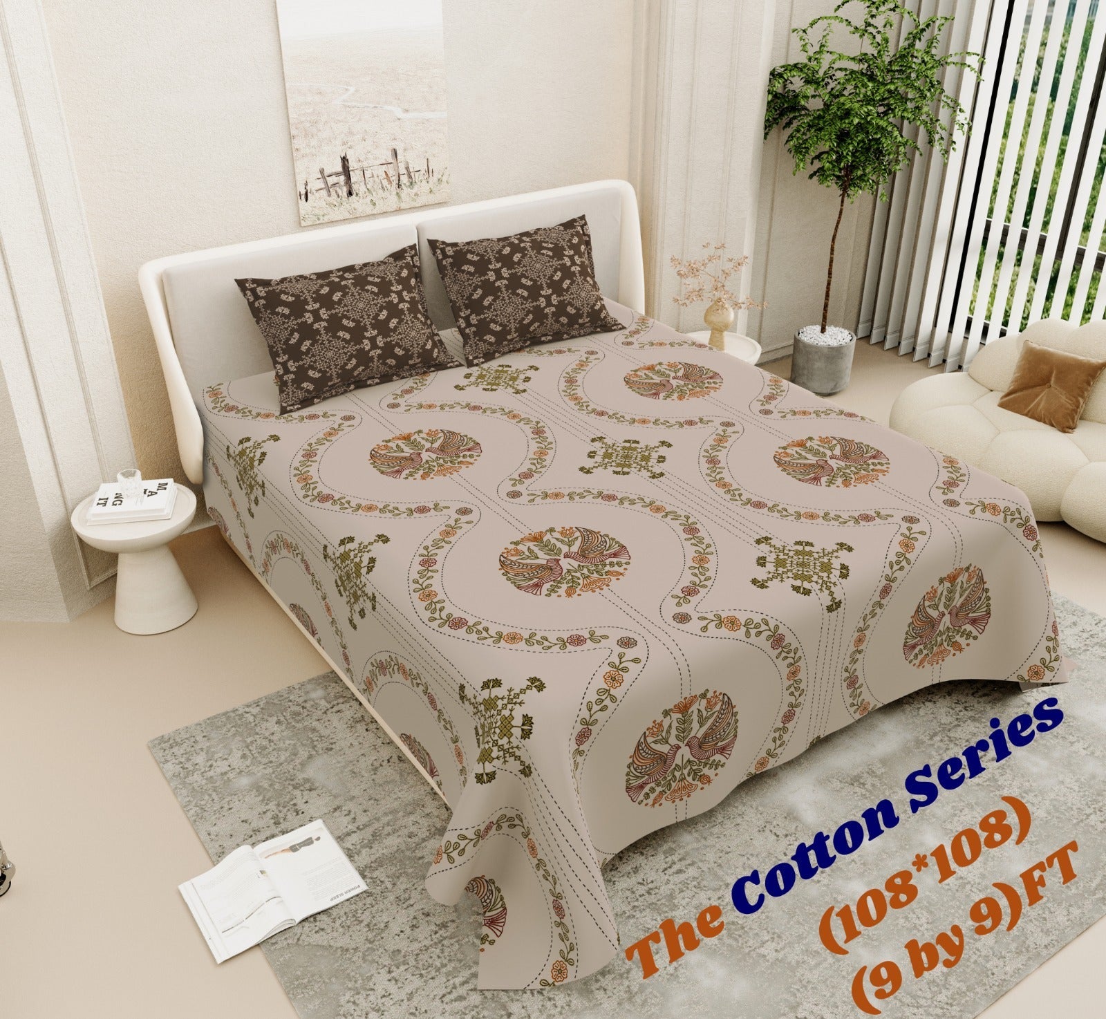 Cotton designer king size bedsheet with 2 pillow cover