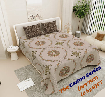 Cotton designer king size bedsheet with 2 pillow cover